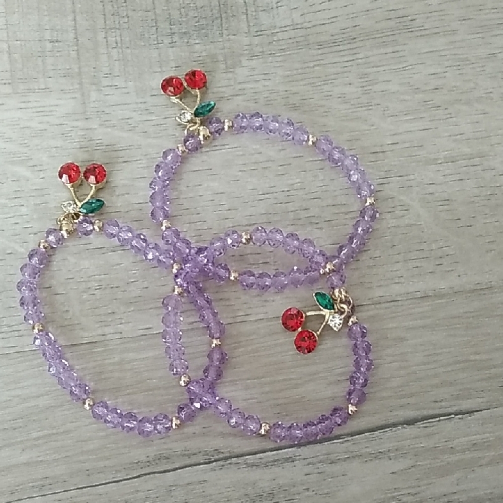 Purple Beaded Bracelet Set with Red Accents